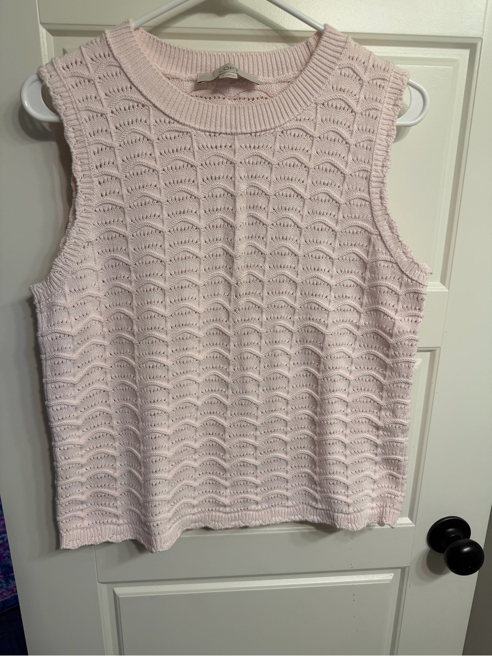 LOFT Pale Pink Openwork Knit Sleeveless Tank